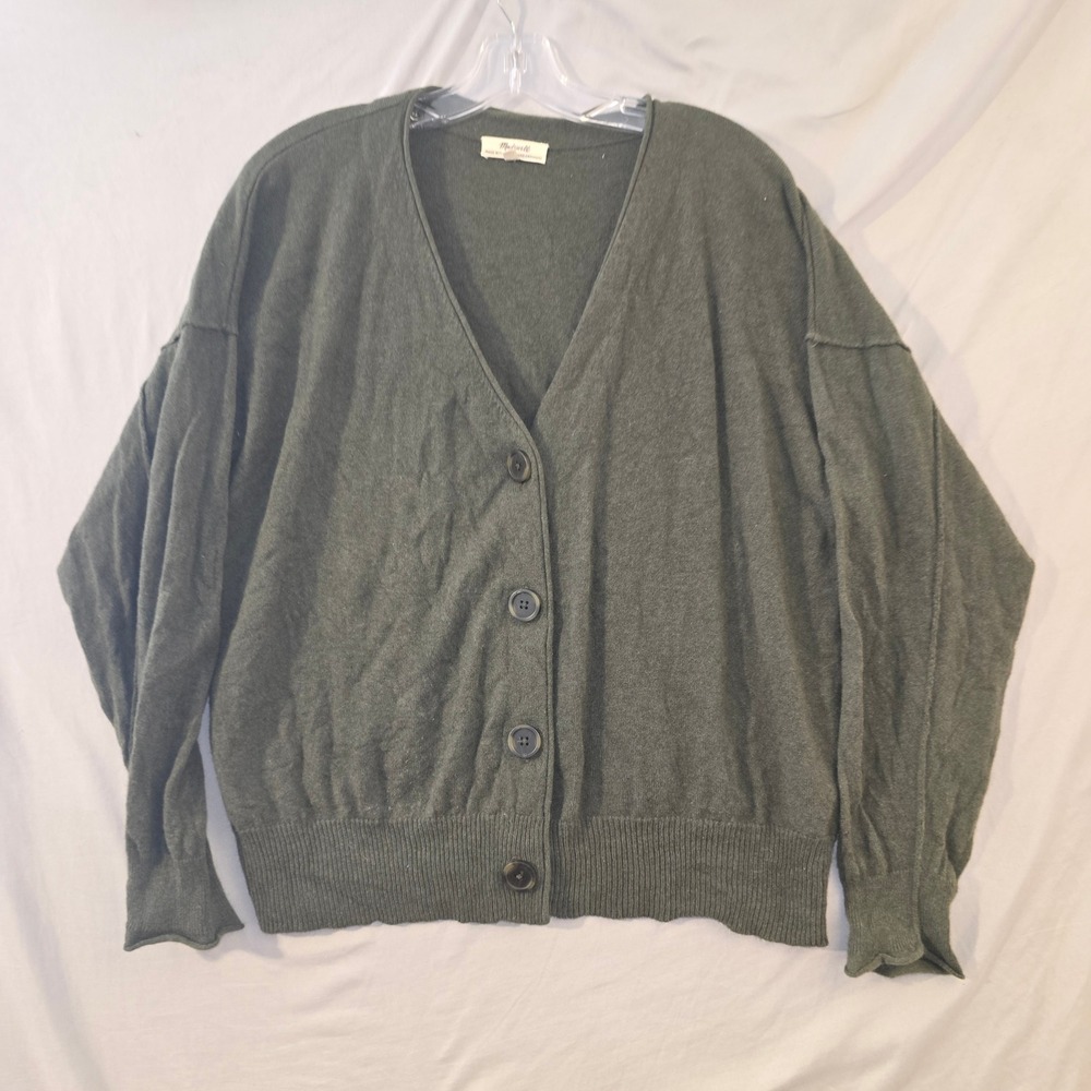 Madewell Cardigan XL Women Green (Re)sourced Cashmere Wool V-Neck Relaxed Fit